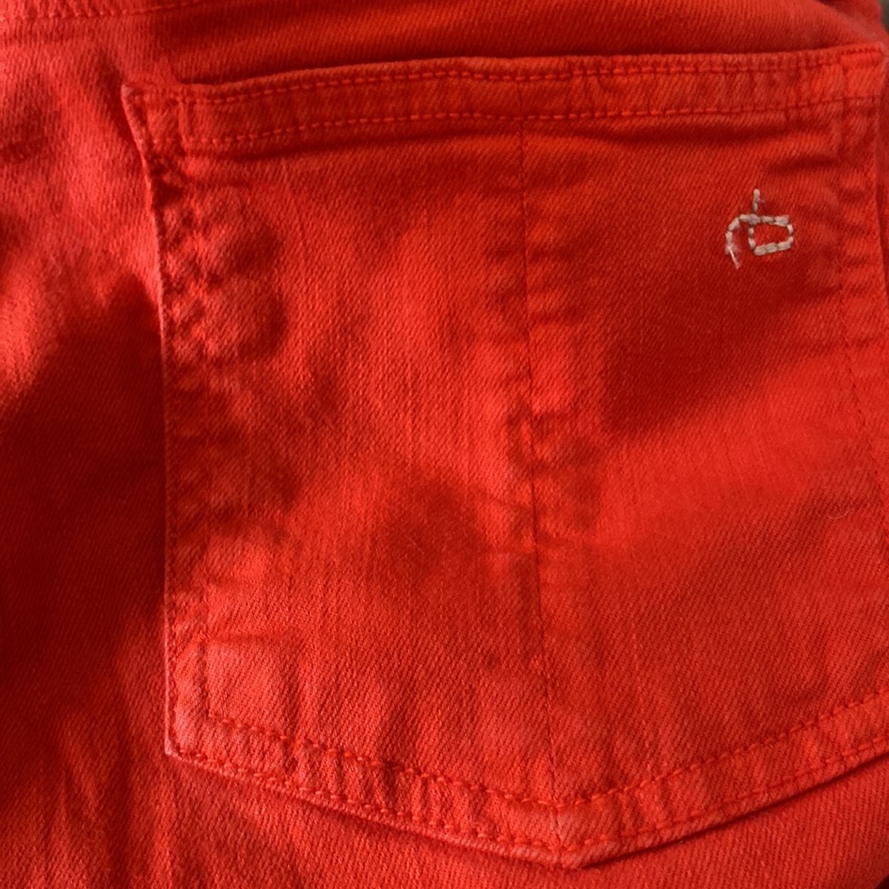 rag & bone skinny jean, 28 - red orange, silver grommet,  made in USA - Picture 3 of 11
